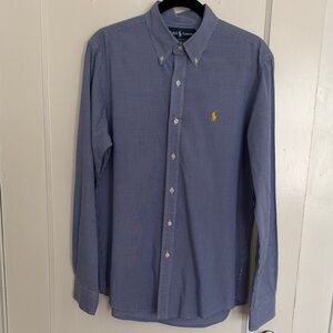 Polo by Ralph Lauren Blue Micro-Gingham Button-Down Shirt with Yellow Pony